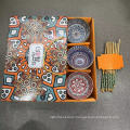 2021 Top Selling Bohemian Mandala Style rice bowl set gift set Ceramic bow set of 2/4/6 with chopsticks